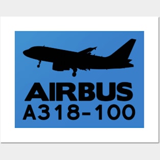 Airbus A318-100 Silhouette Print (Black) Posters and Art